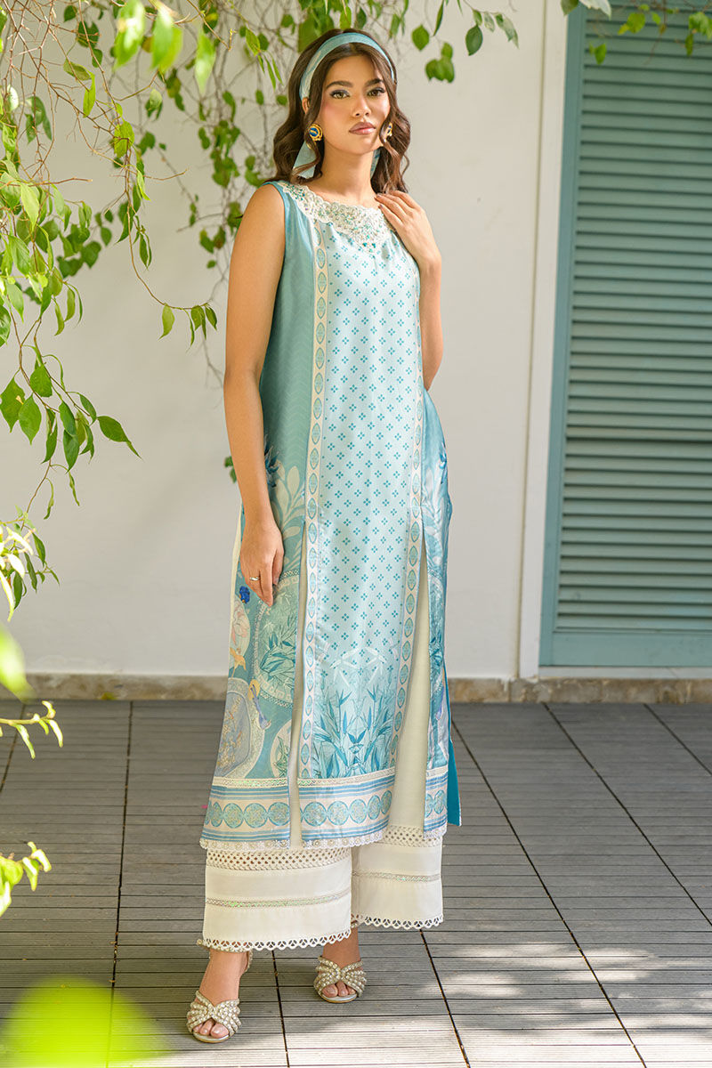 Fatima Khan | Eid Digital Silk Prints |   Teal Tropics
