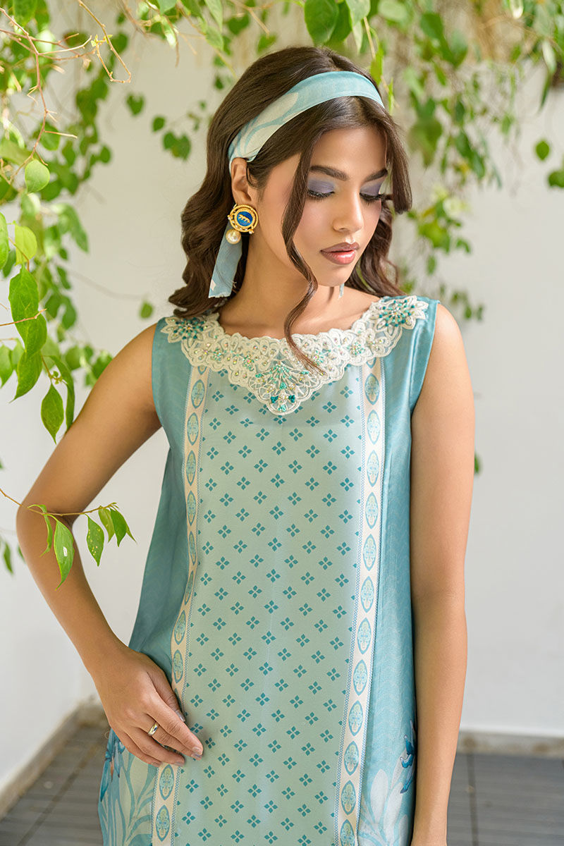 Fatima Khan | Eid Digital Silk Prints |   Teal Tropics
