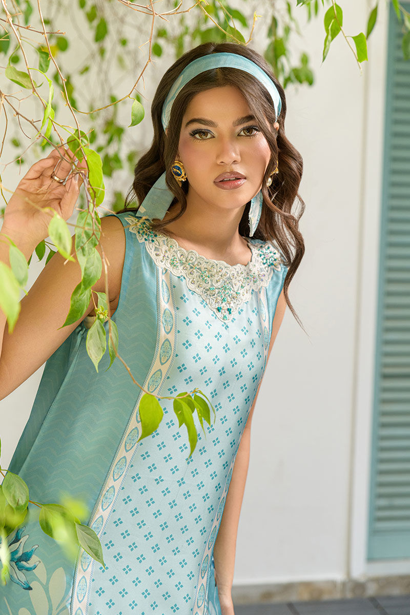 Fatima Khan | Eid Digital Silk Prints |   Teal Tropics