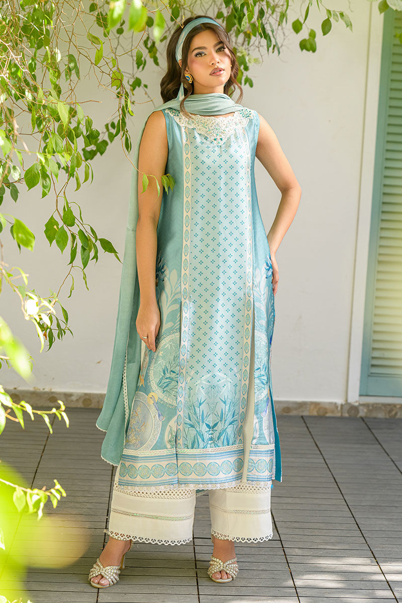 Fatima Khan | Eid Digital Silk Prints |   Teal Tropics