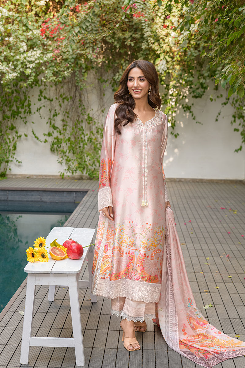 Fatima Khan | Eid Digital Silk Prints |   Oriental Peach