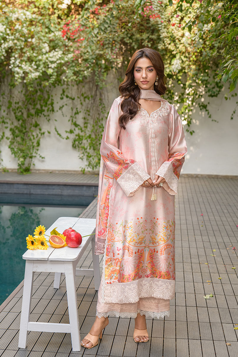 Fatima Khan | Eid Digital Silk Prints |   Oriental Peach