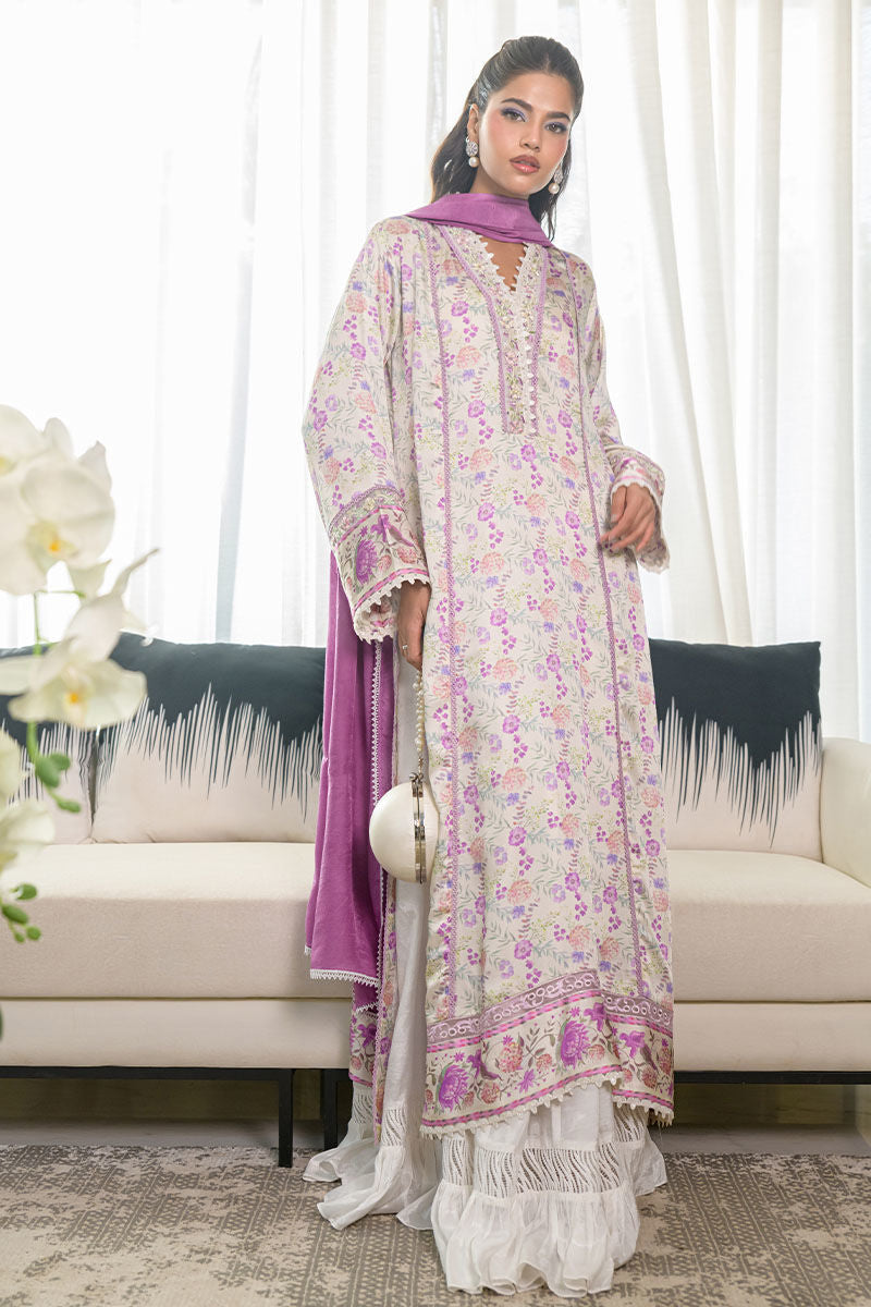 Fatima Khan | Eid Digital Silk Prints | Lavender Ivory