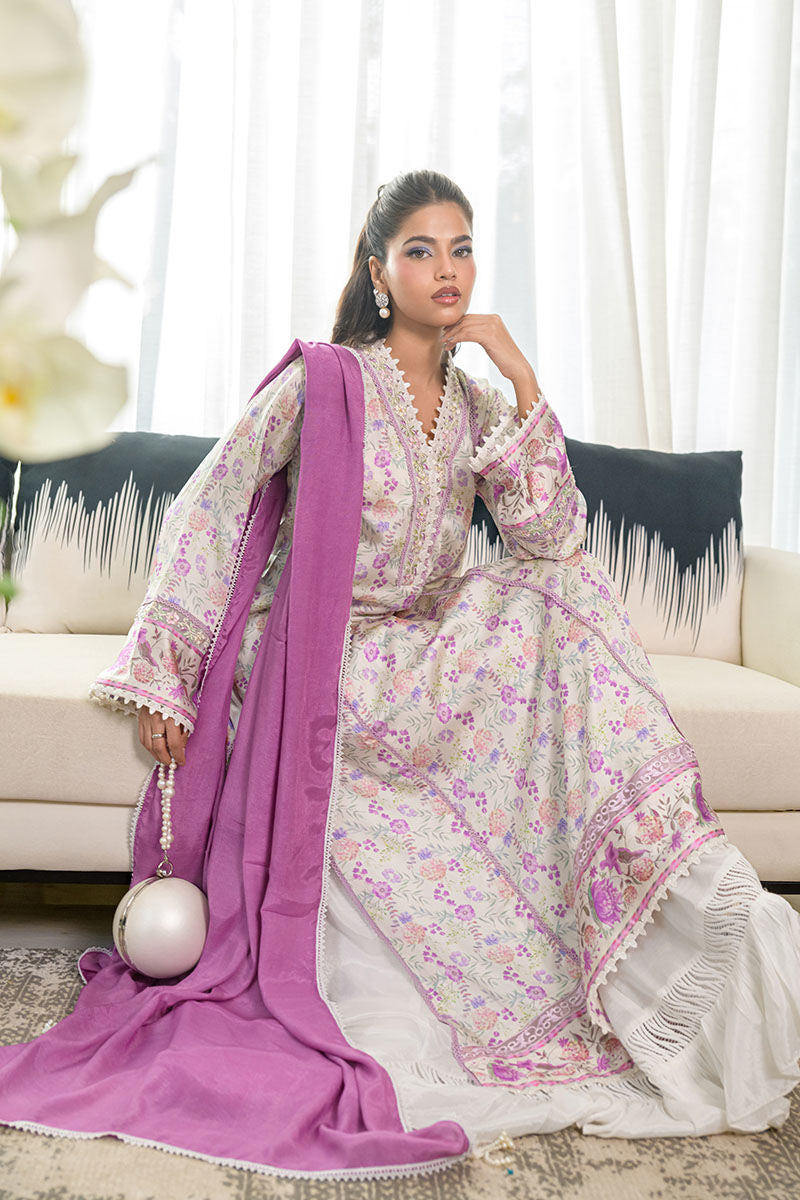Fatima Khan | Eid Digital Silk Prints | Lavender Ivory
