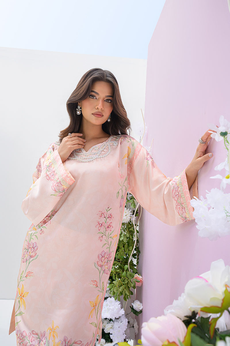 Fatima Khan | Eid Digital Silk Prints | Peach Blossoms