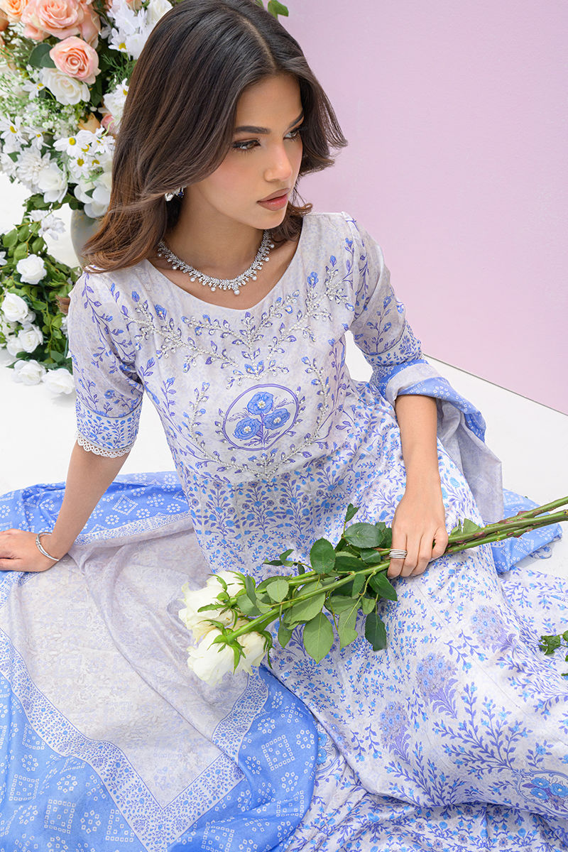 Fatima Khan | Eid Digital Silk Prints | Azure Blue