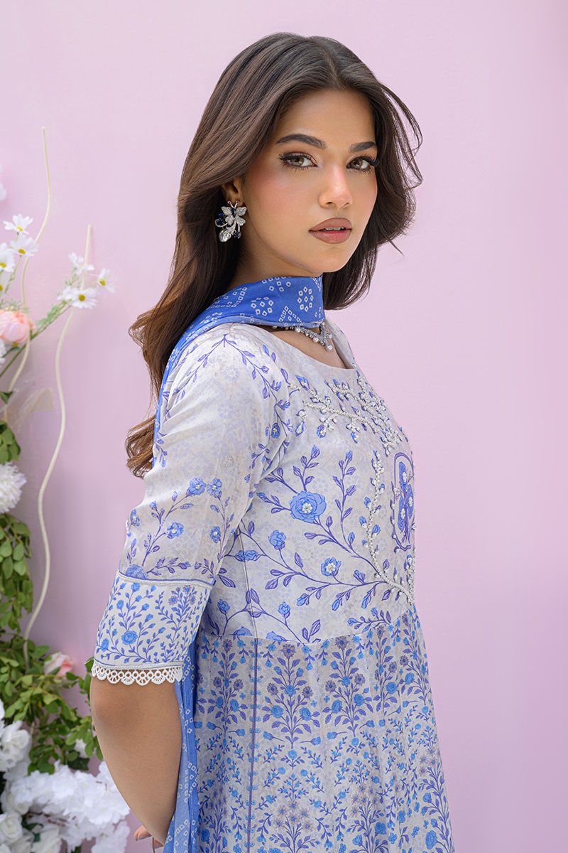 Fatima Khan | Eid Digital Silk Prints | Azure Blue
