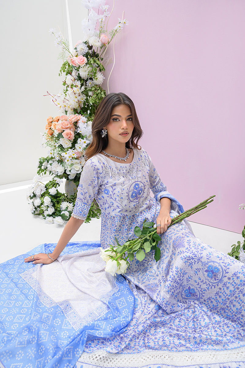 Fatima Khan | Eid Digital Silk Prints | Azure Blue