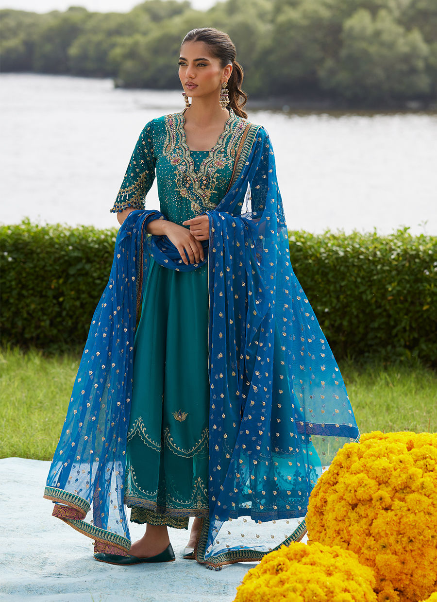Farah Talib Aziz | Mayna Festive Luxe Pret | Empress Emerald Kalidaar And Dupatta