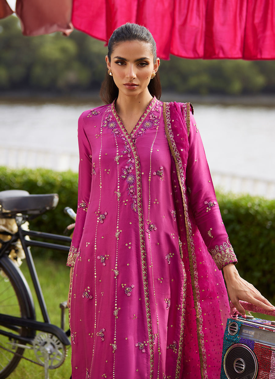 Farah Talib Aziz | Mayna Festive Luxe Pret | Mirage Magenta Shirt And Dupatta