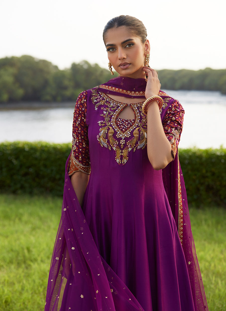 Farah Talib Aziz | Mayna Festive Luxe Pret | Pehil Purple And Dupatta Kalidaar