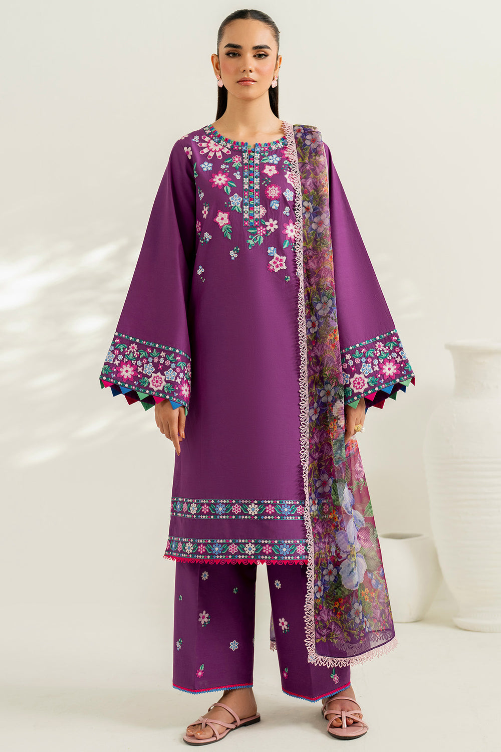 Farasha | Thread Lines Embroidered | Violet Spring