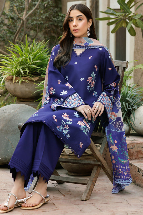 Farasha | Summer Weaves Embroidered Lawn | Indigo Glow