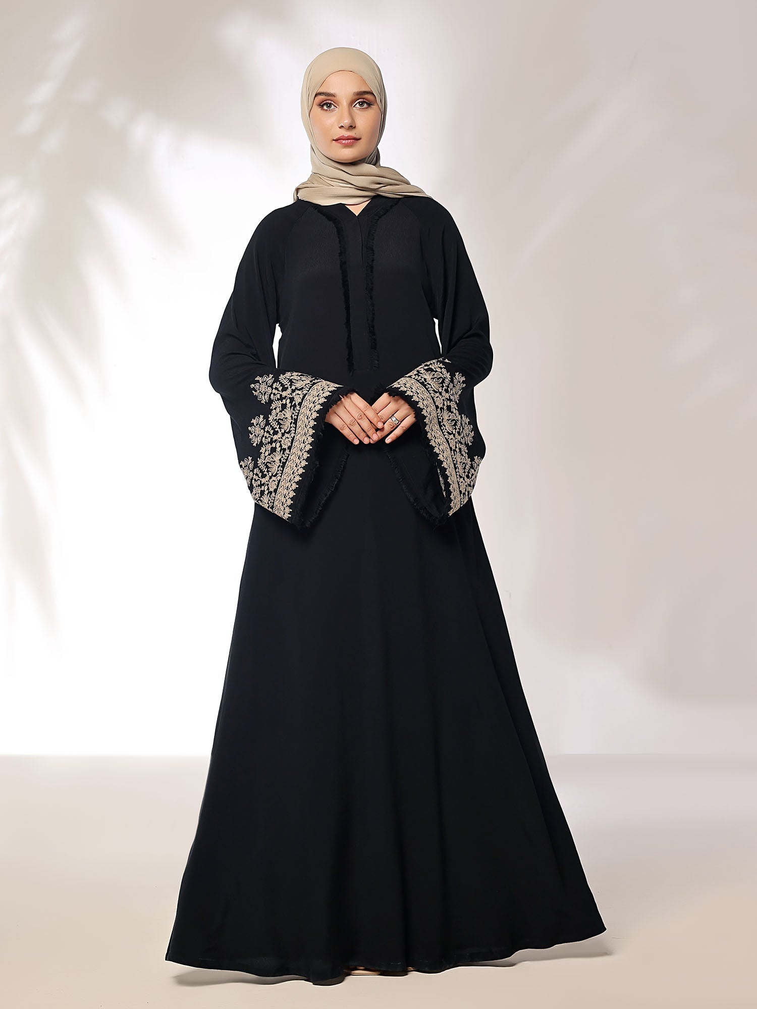Stitched Blossoms Black Abaya
