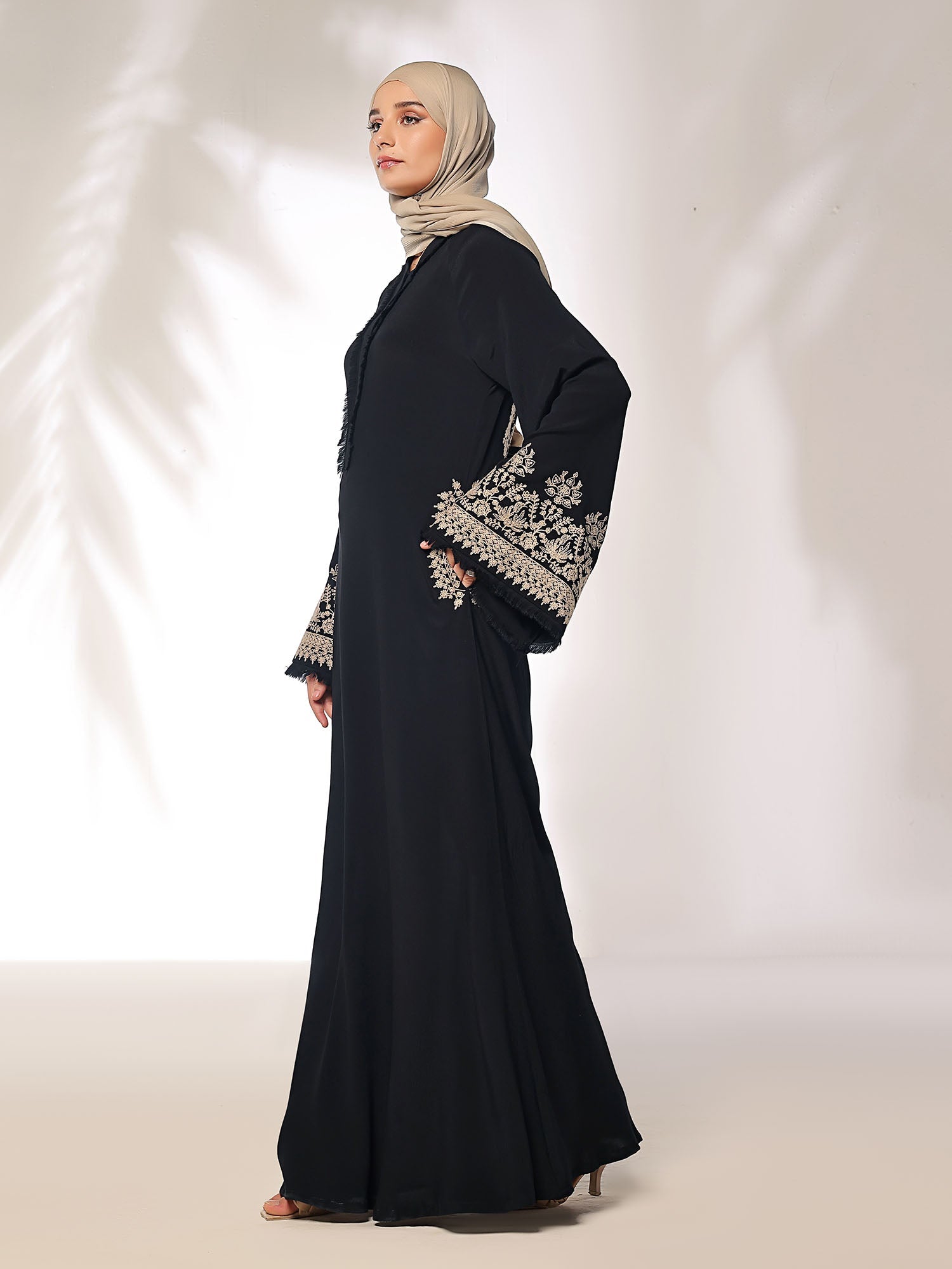 Stitched Blossoms Black Abaya