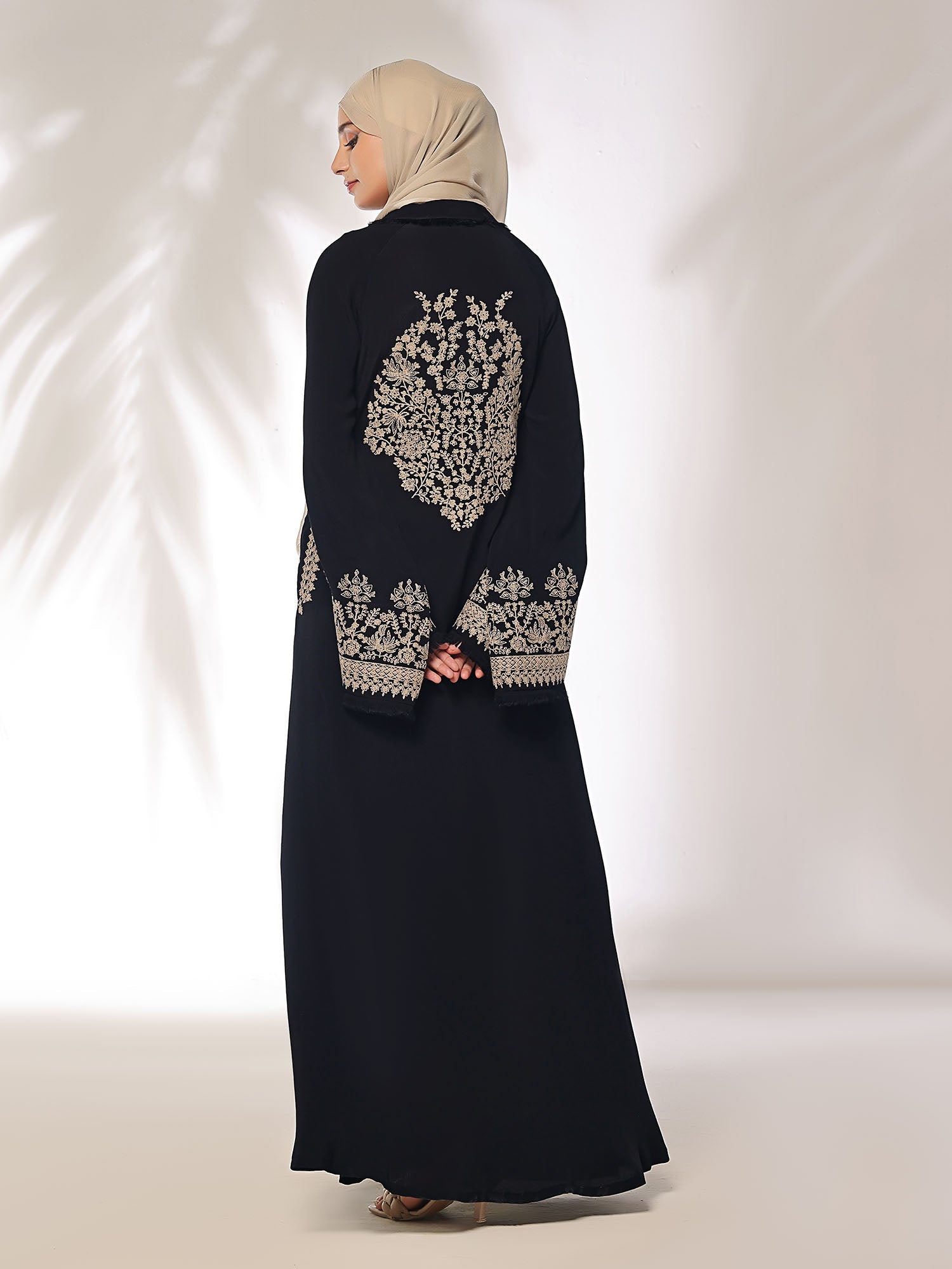 Stitched Blossoms Black Abaya
