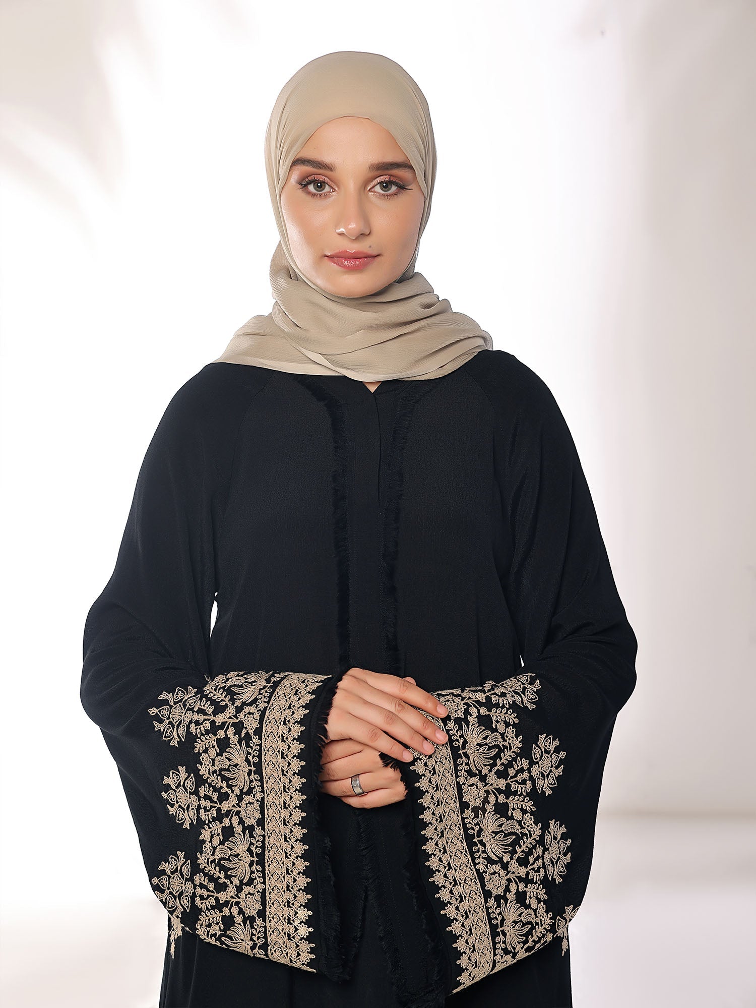 Stitched Blossoms Black Abaya