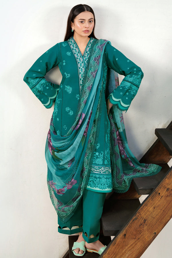 Farasha | Summer Weaves Embroidered Lawn | Dewy Teal