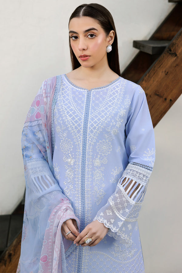 Farasha | Summer Weaves Embroidered Lawn | Serene Blue