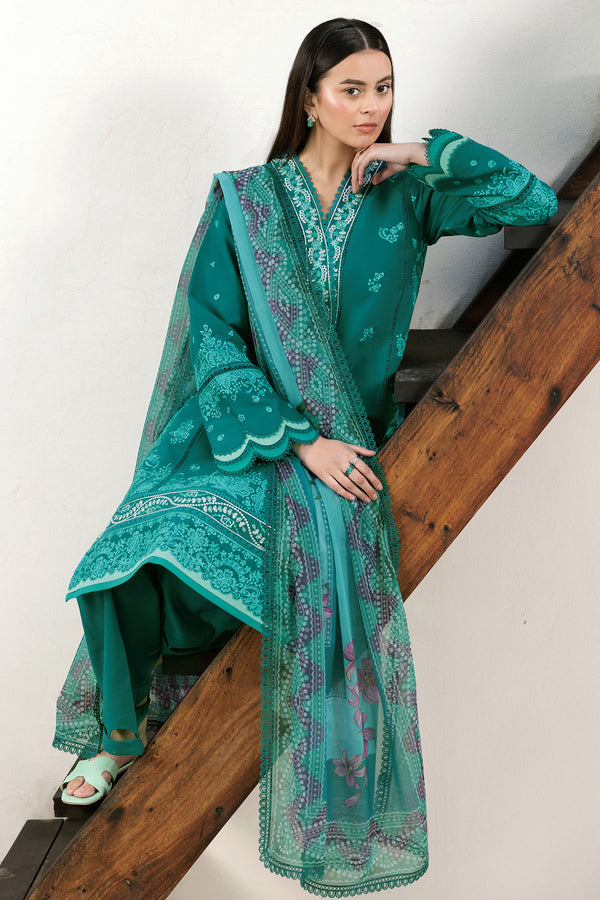 Farasha | Summer Weaves Embroidered Lawn | Dewy Teal
