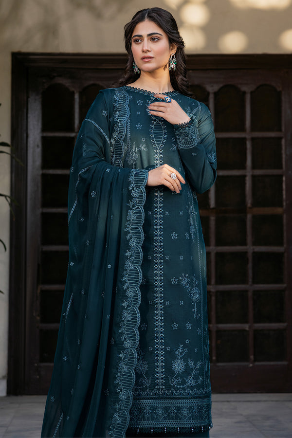 Farasha | Summer Weaves Embroidered Lawn | Teal Serenity