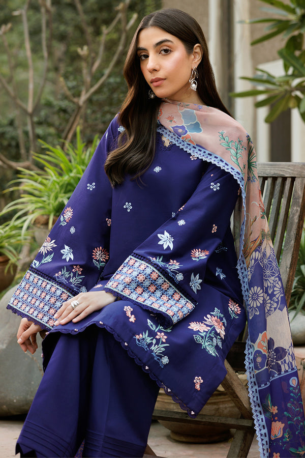 Farasha | Summer Weaves Embroidered Lawn | Indigo Glow