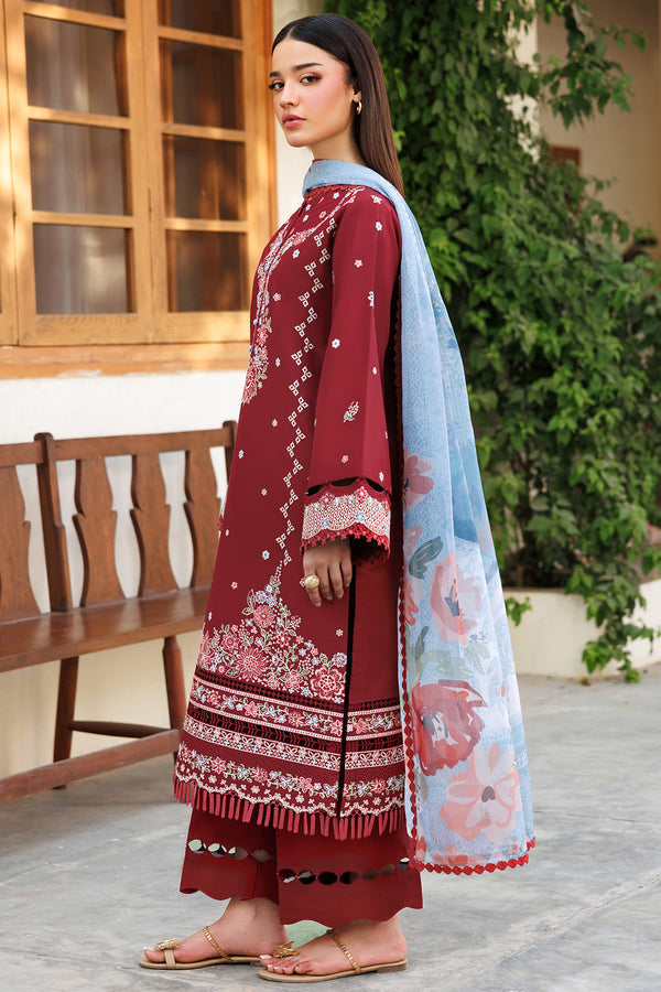 Farasha | Summer Weaves Embroidered Lawn | Crimson Glow