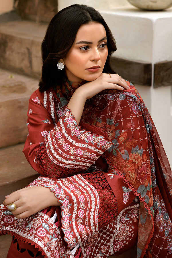 Farasha | Summer Weaves Embroidered Lawn | Russet Flames