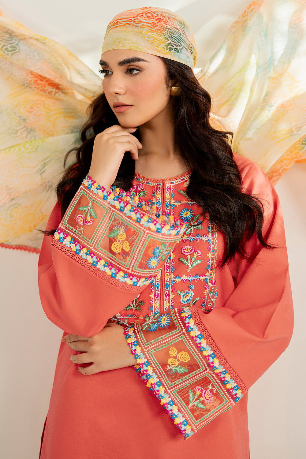 Farasha | Thread Lines Embroidered | Suncharm Glow