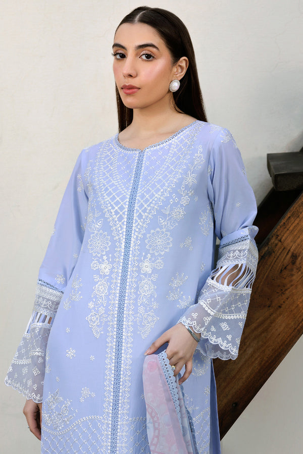 Farasha | Summer Weaves Embroidered Lawn | Serene Blue