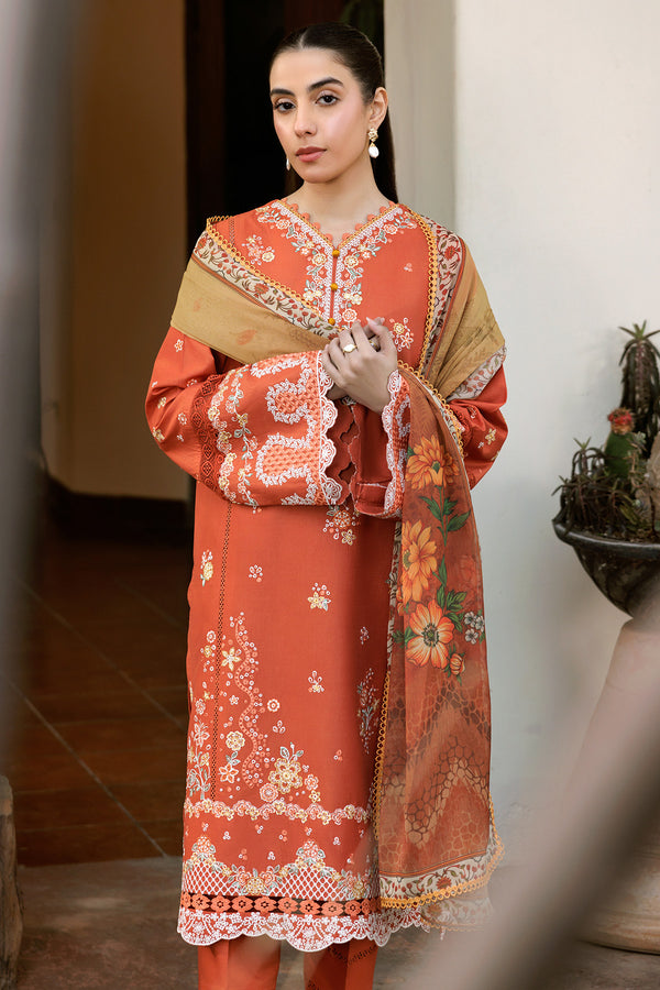 Farasha | Summer Weaves Embroidered Lawn | Orange Petal
