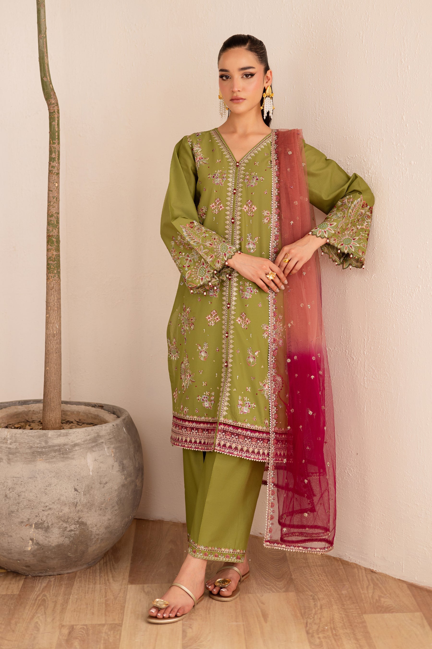 Batik | Nyra Embroidered Summer Solids | Slush