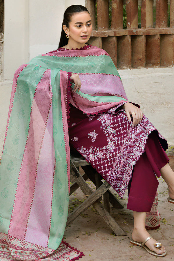 Farasha | Summer Weaves Embroidered Lawn | Satin Ruby