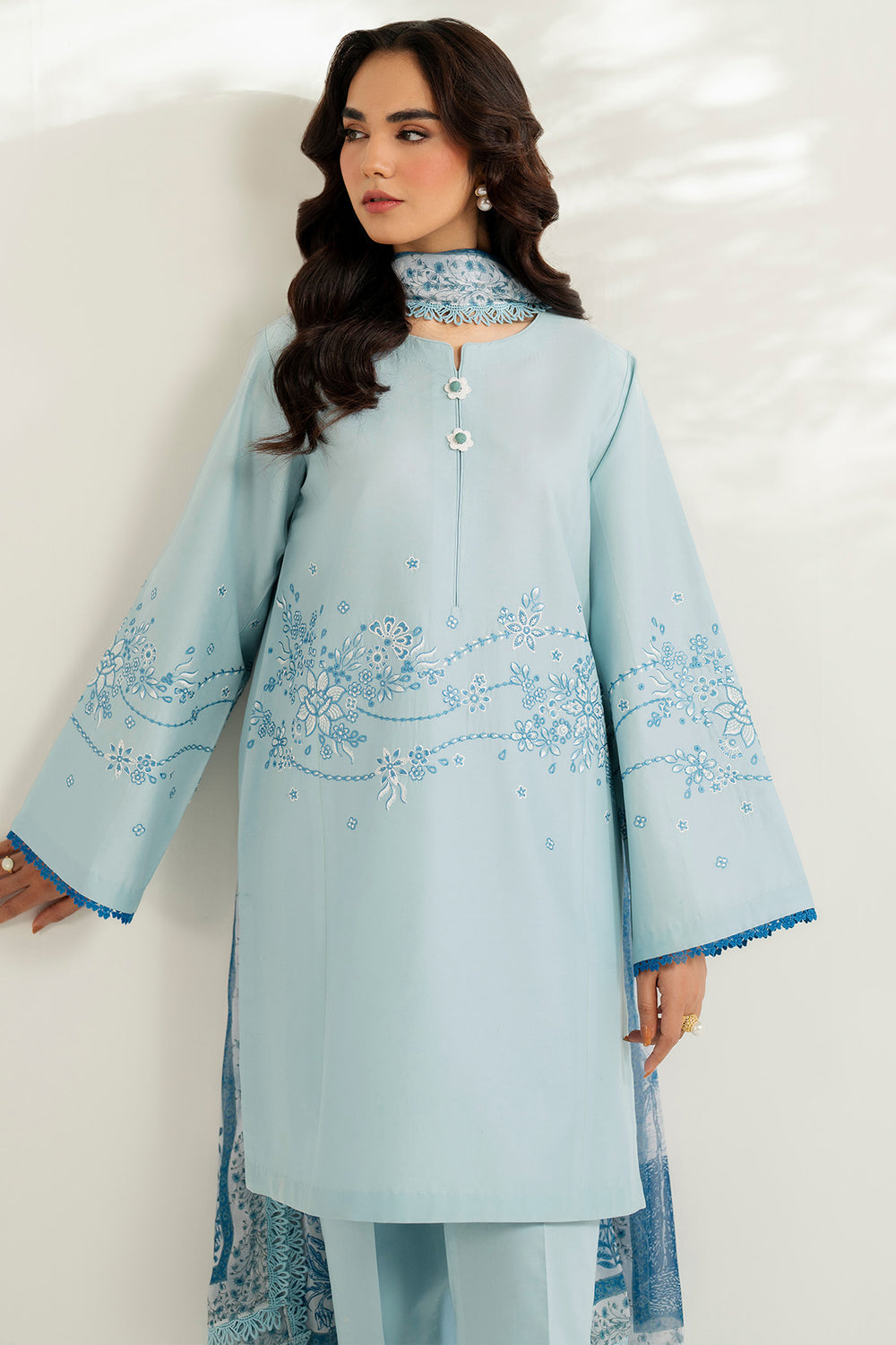 Farasha | Thread Lines Embroidered | Ash Mist