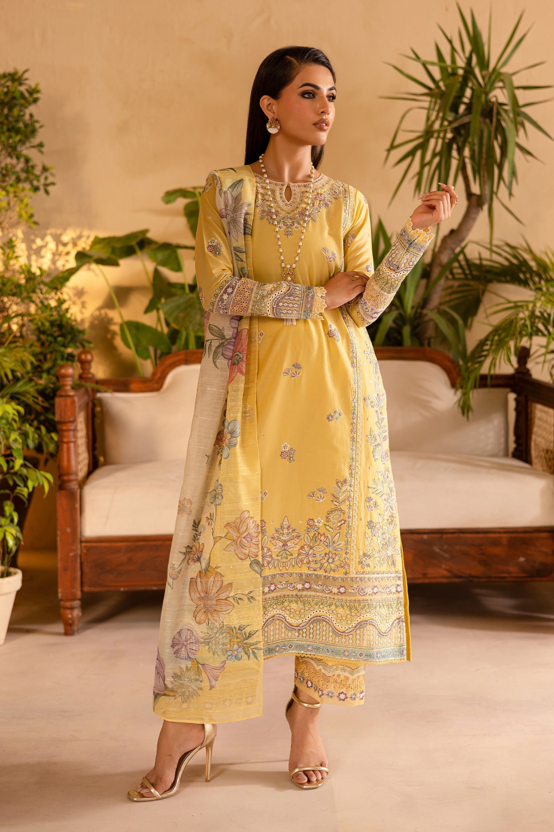 Batik | Nyra Embroidered Summer Solids | Maize