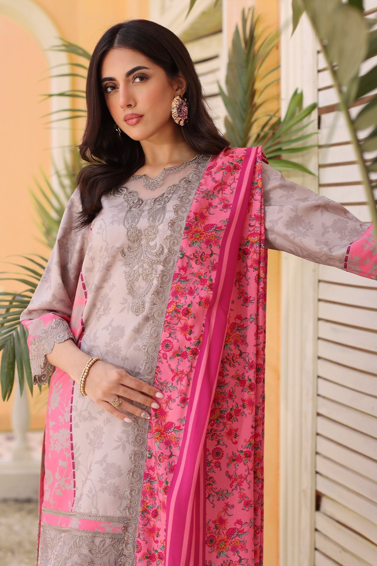 Charizma | Sheen Embroidered Linen Shawl | SHW4-04