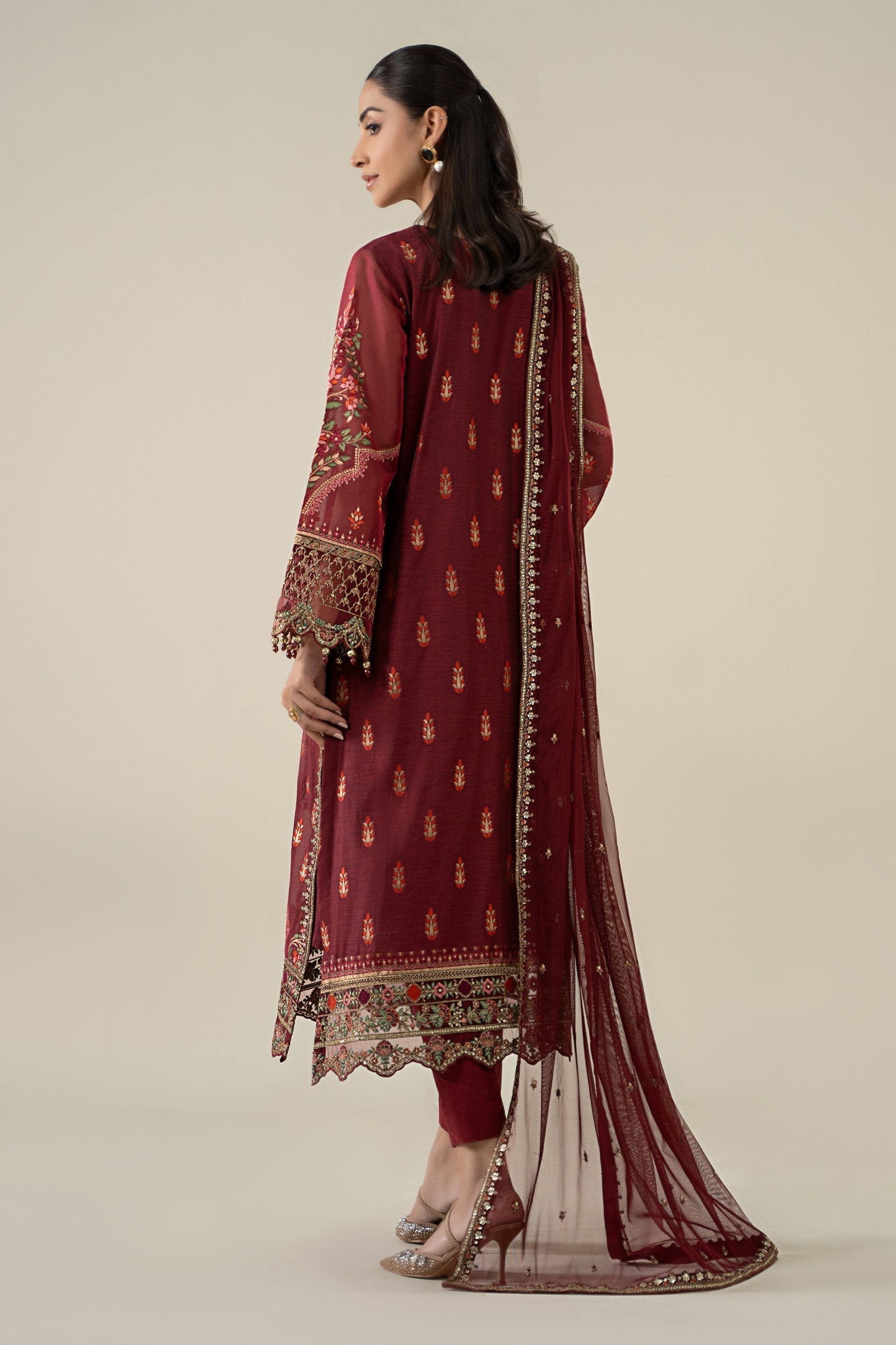 Maria B | Pre Fall Dresses | 3 Piece Embroidered Jacquard Suit Red