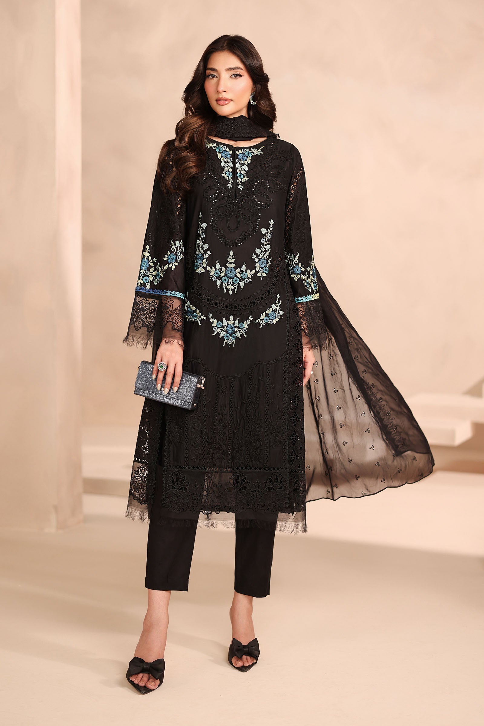 Maria B | Pre Fall Dresses | 3 Piece Embroidered Lawn Suit Black