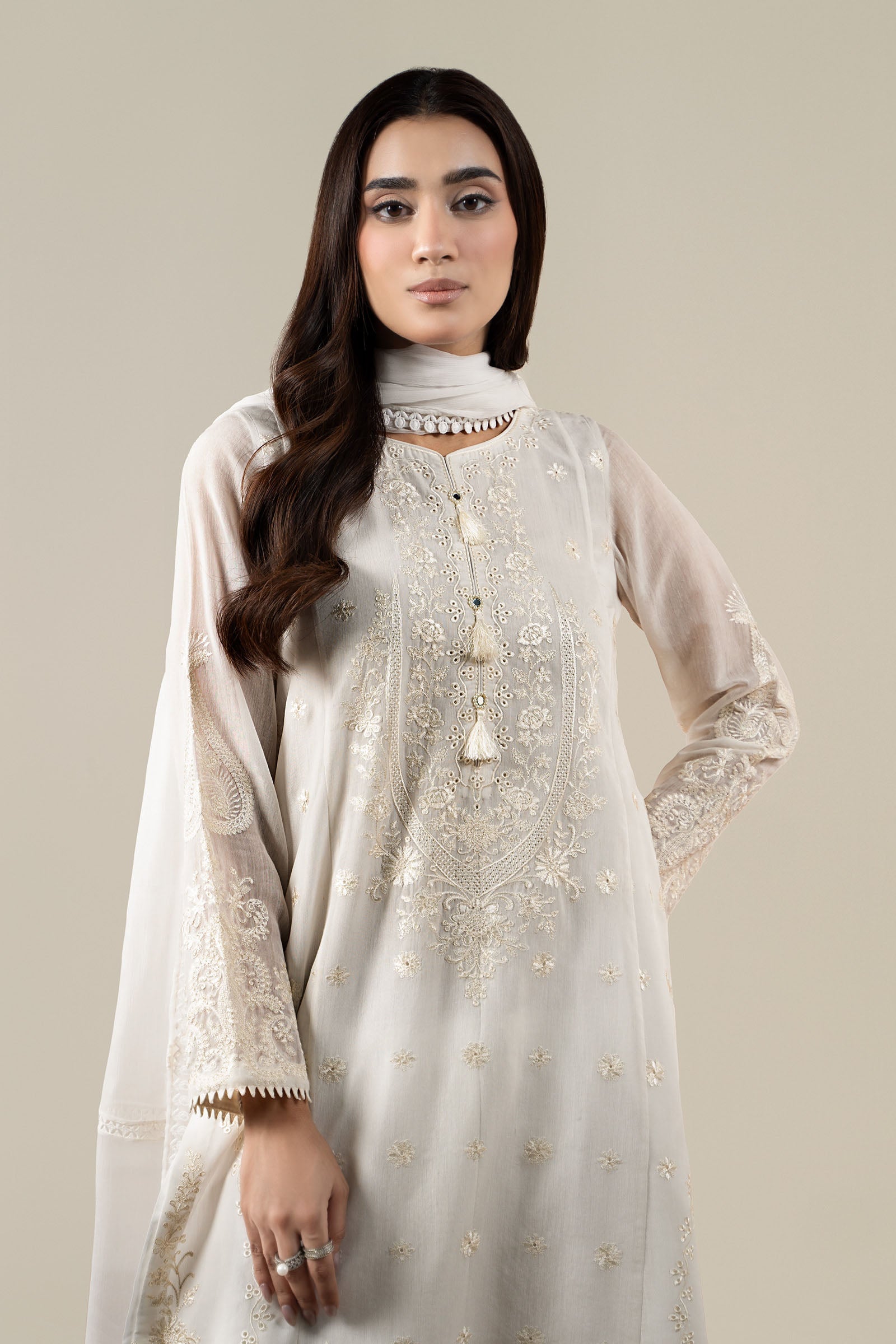 Maria B | Pre Fall Dresses | 3 Piece Embroidered Paper Cotton Suit AA