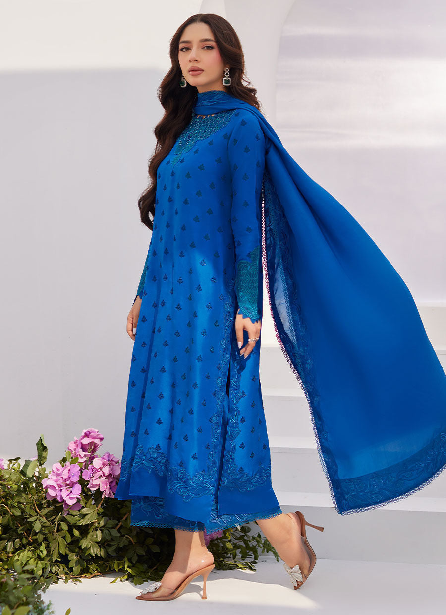 Farah Talib Aziz | Zaza Luxe Pret 24 | CHARR BLUE EMBROIDERED RAW SILK SHIRT AND DUPATTA