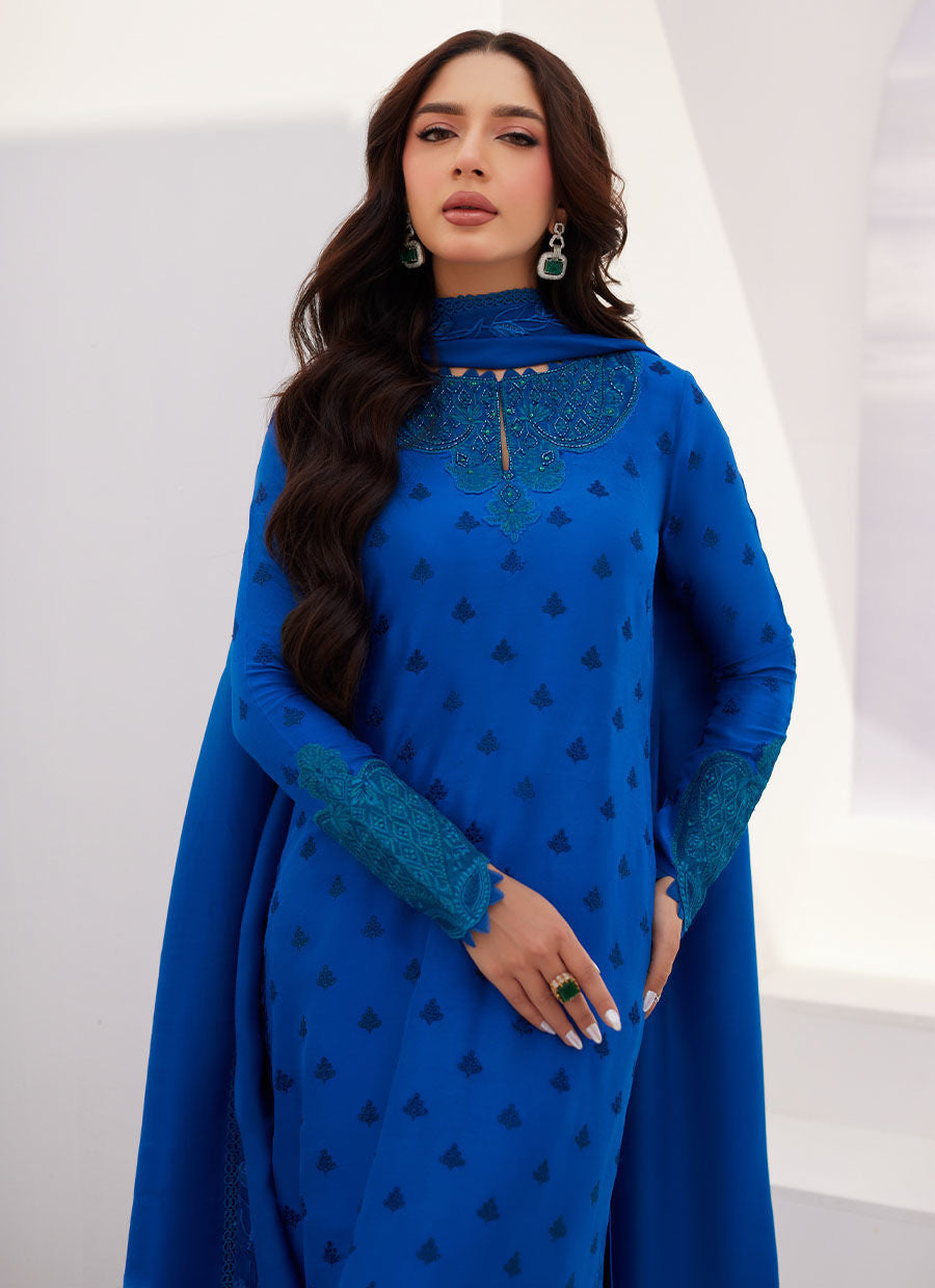Farah Talib Aziz | Zaza Luxe Pret 24 | CHARR BLUE EMBROIDERED RAW SILK SHIRT AND DUPATTA