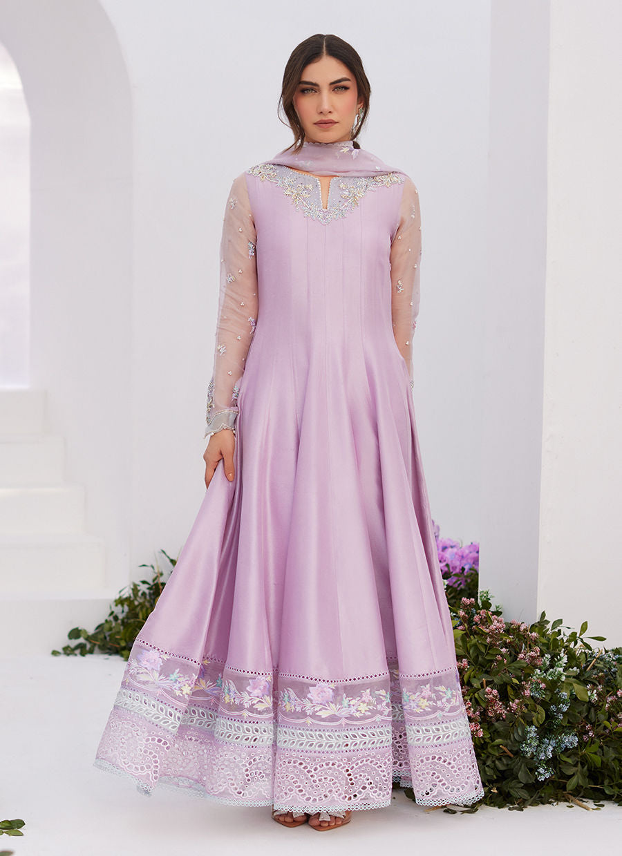 Farah Talib Aziz | Zaza Luxe Pret 24 |  MANON LILAC EMBELLISHED RAW SILK KALIDAAR