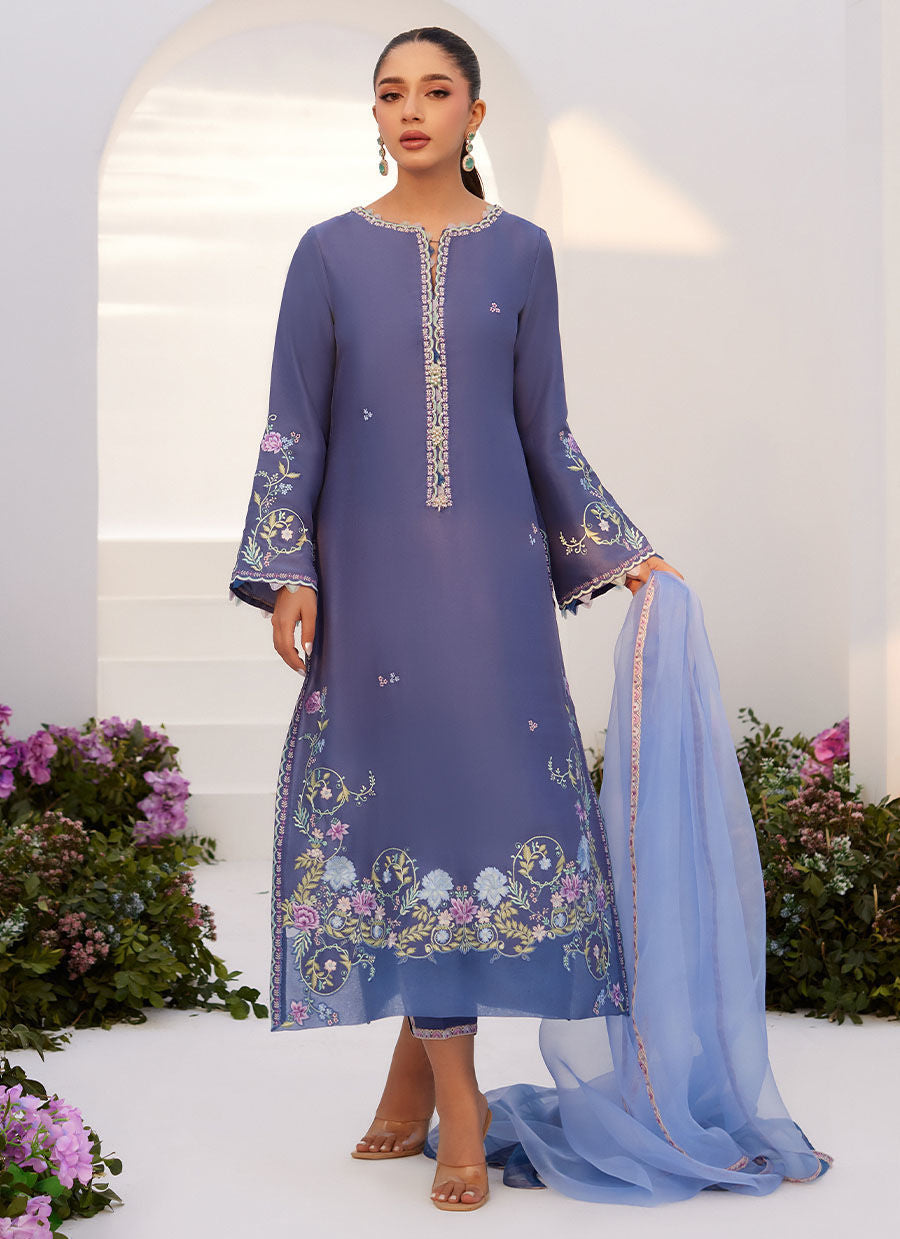 Farah Talib Aziz | Zaza Luxe Pret 24 | ALO BLUE EMBROIDERED SHIRT AND DUPATTA