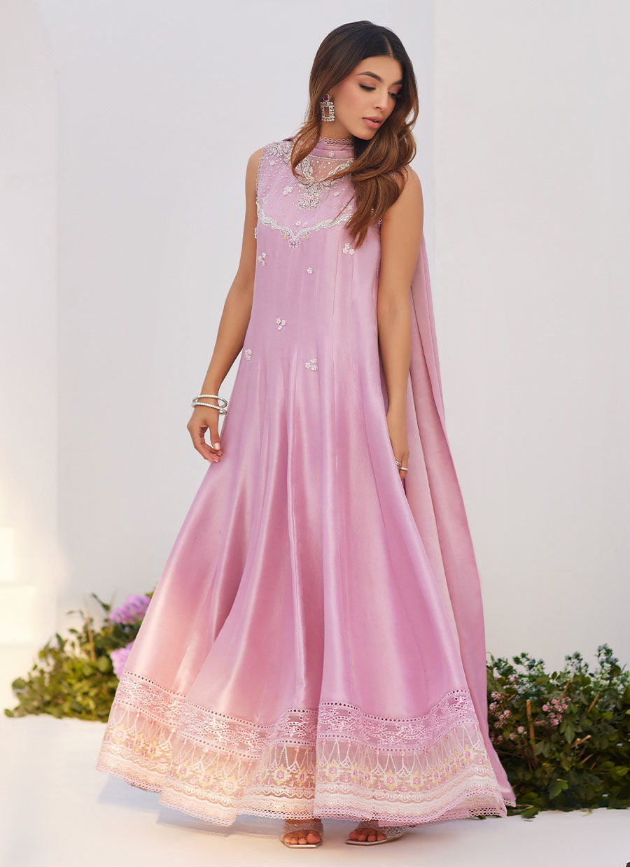 Farah Talib Aziz | Zaza Luxe Pret 24 |  CECE MAUVE EMBELLISHED RAW SILK KALIDAR WITH CHARMUESE DUPATTA