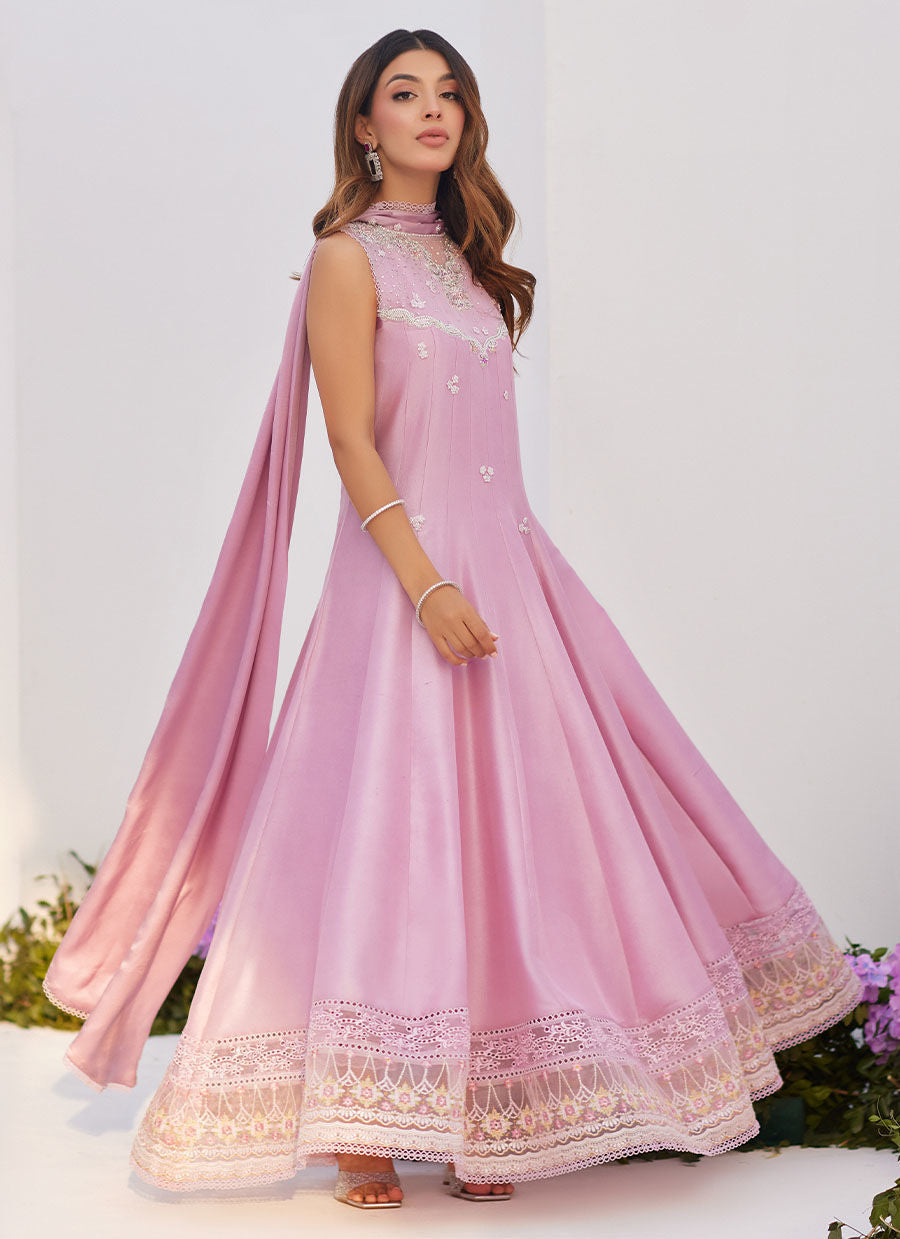 Farah Talib Aziz | Zaza Luxe Pret 24 |  CECE MAUVE EMBELLISHED RAW SILK KALIDAR WITH CHARMUESE DUPATTA