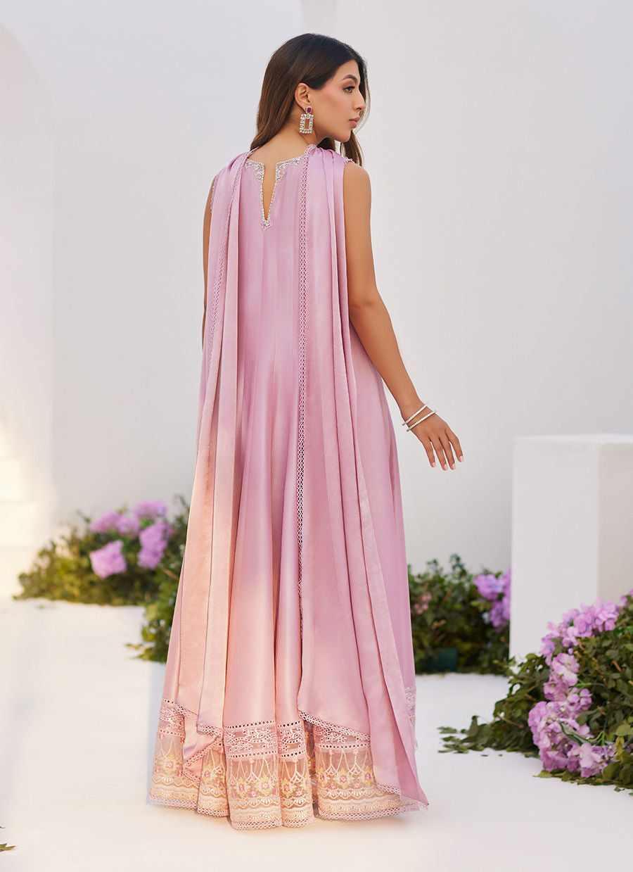 Farah Talib Aziz | Zaza Luxe Pret 24 |  CECE MAUVE EMBELLISHED RAW SILK KALIDAR WITH CHARMUESE DUPATTA