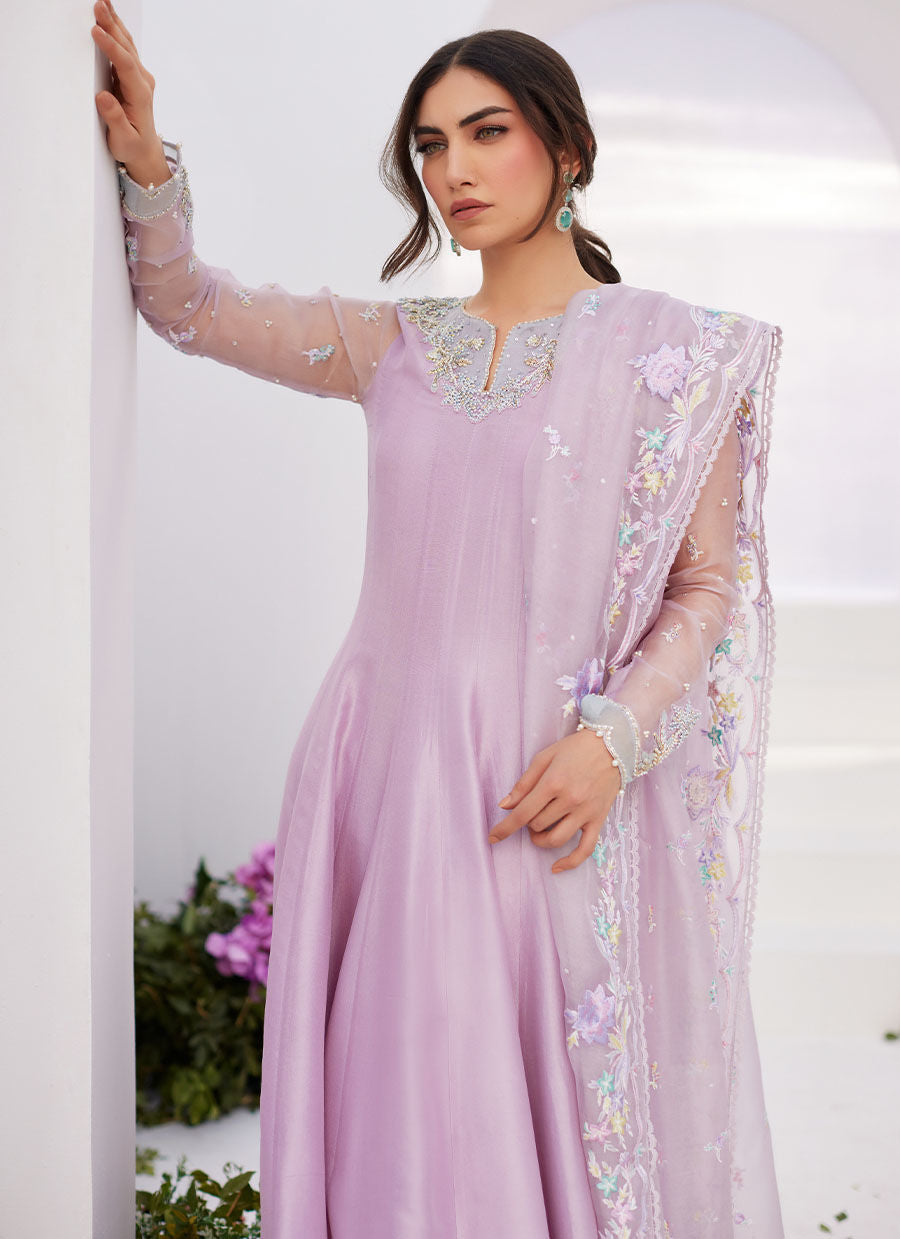 Farah Talib Aziz | Zaza Luxe Pret 24 |  MANON LILAC EMBELLISHED RAW SILK KALIDAAR