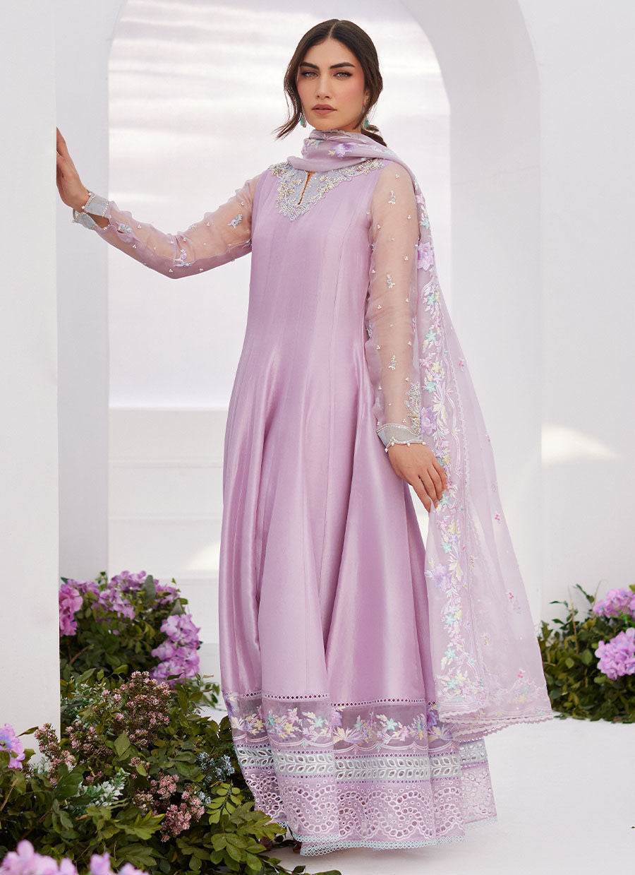 Farah Talib Aziz | Zaza Luxe Pret 24 |  MANON LILAC EMBELLISHED RAW SILK KALIDAAR