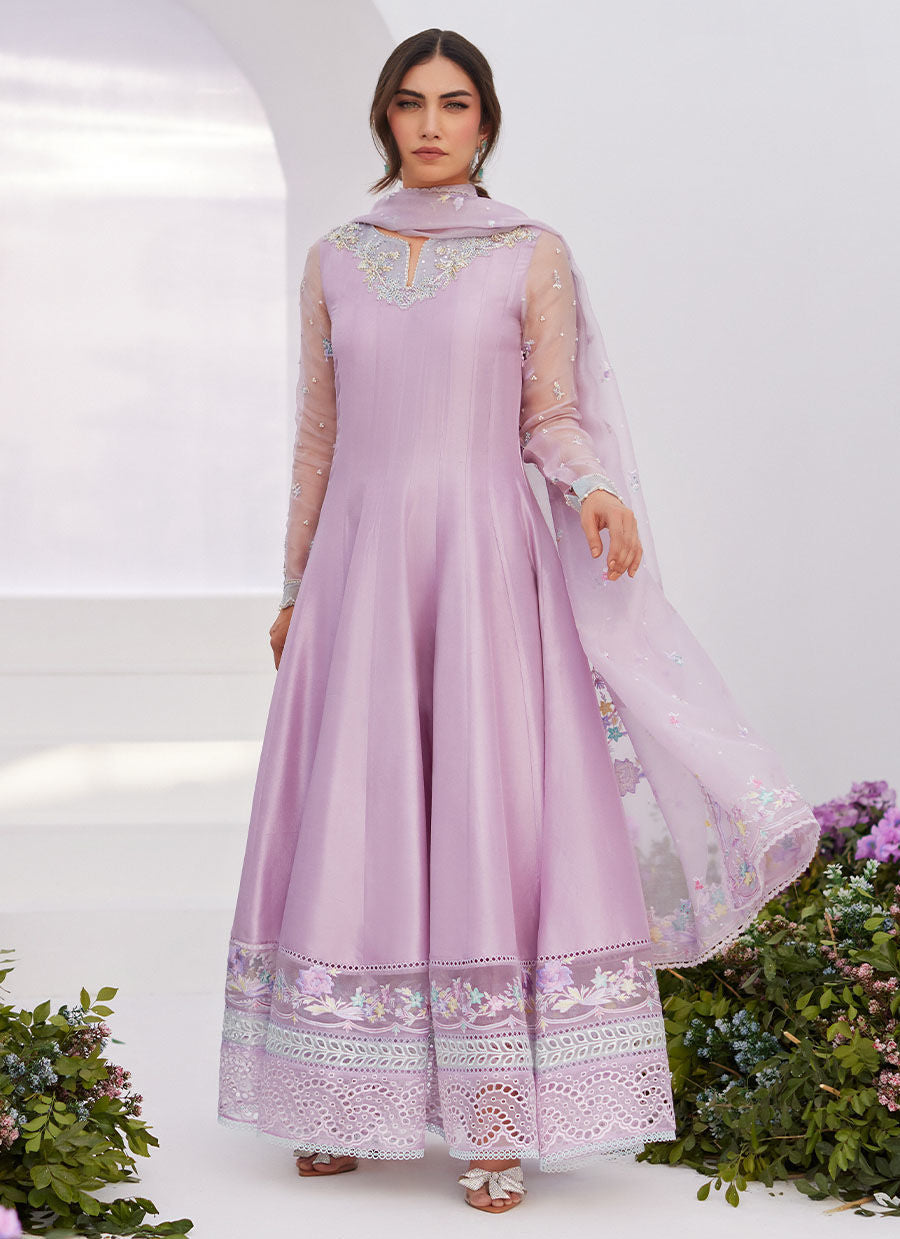 Farah Talib Aziz | Zaza Luxe Pret 24 |  MANON LILAC EMBELLISHED RAW SILK KALIDAAR