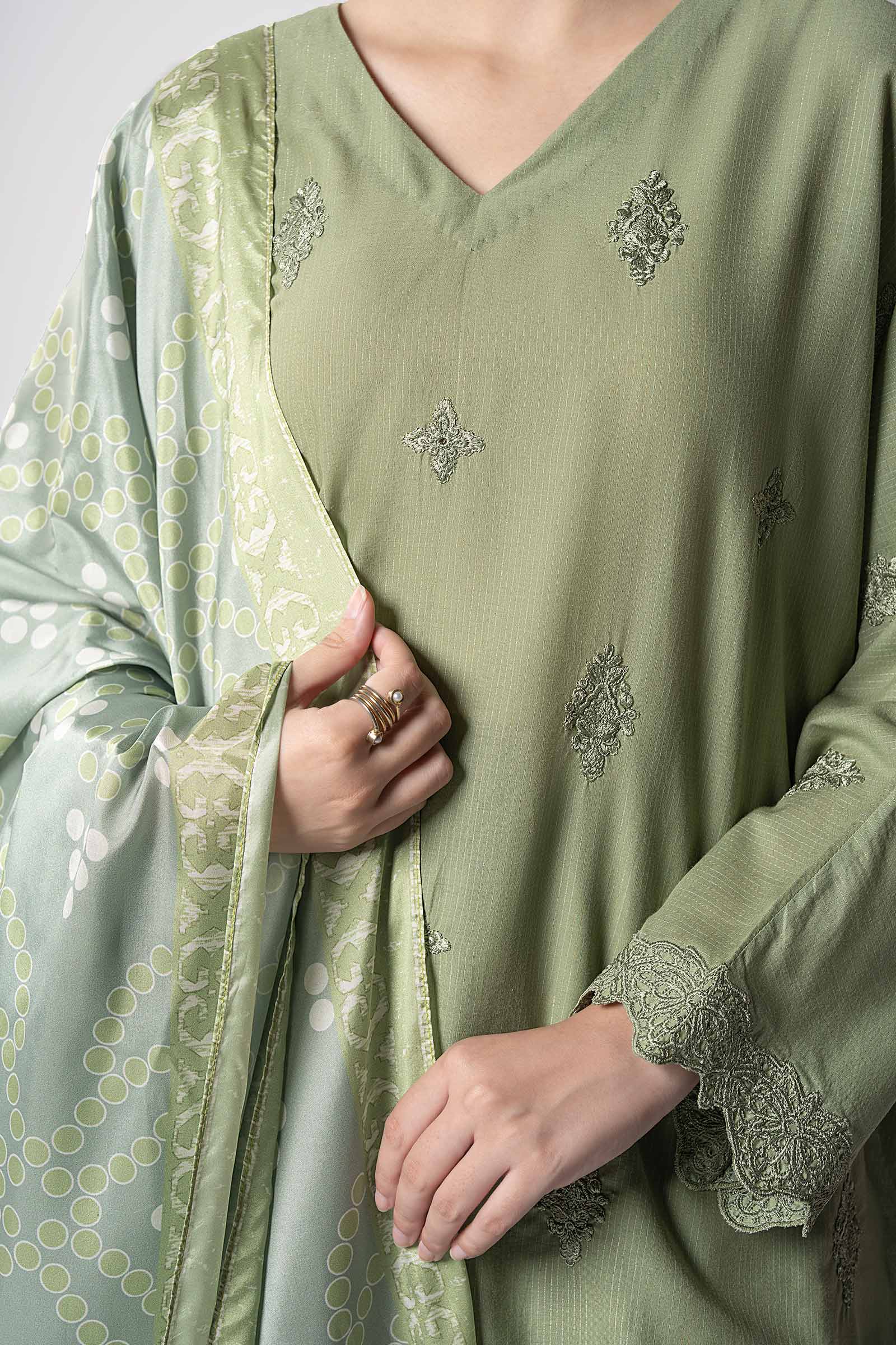 Maria B | Basics RTW | 3 Pc Embroidered Lurex Stripe Suit | MB-CS25-143